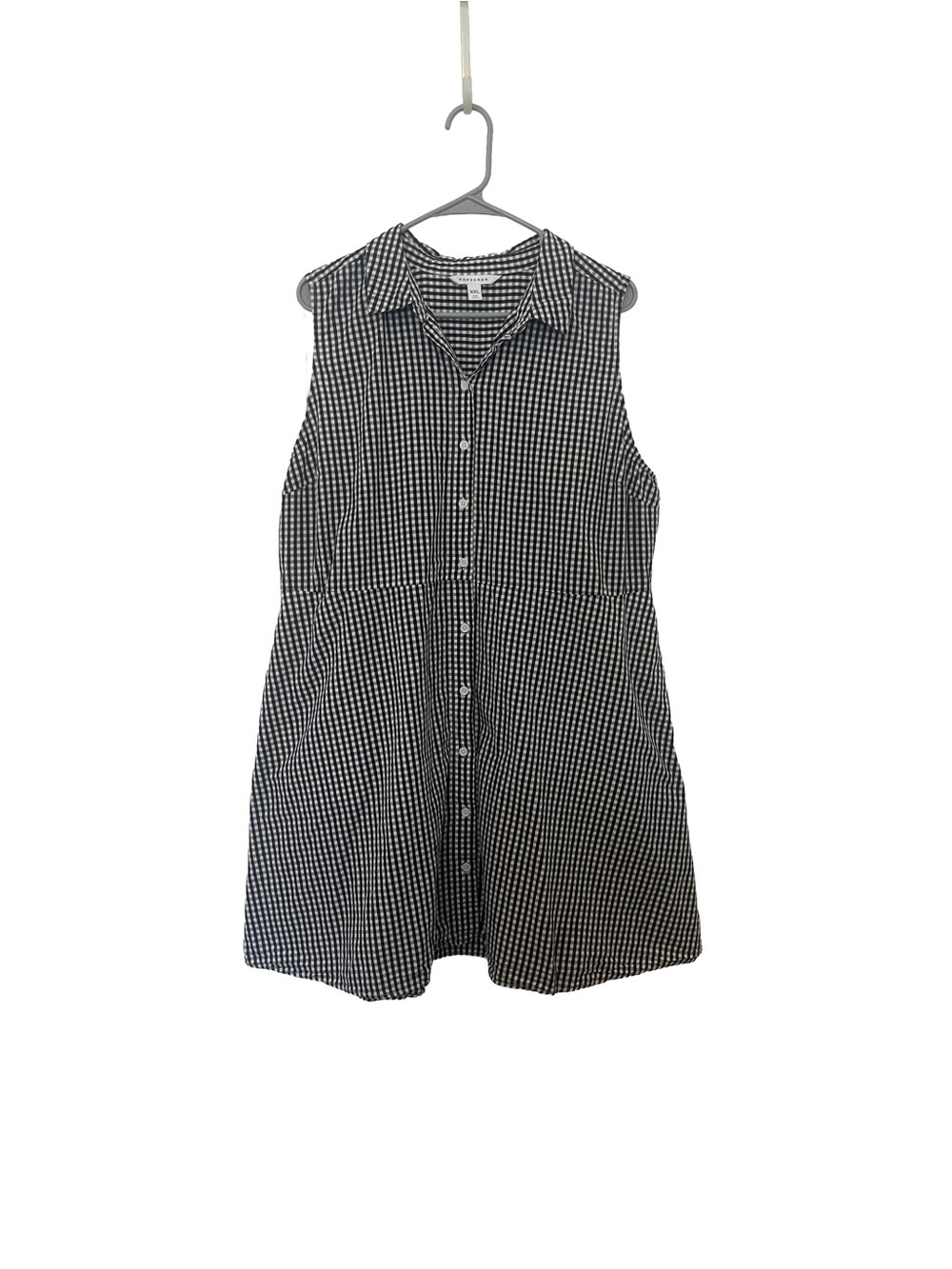 POPSUGAR 100% Cotton Sleeveless Collared Gingham Button-Up Dress - Black & White